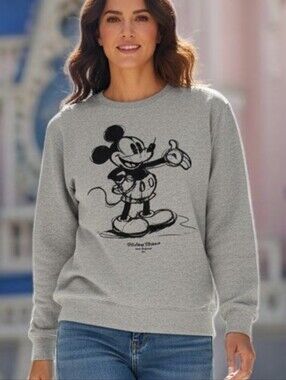 H&M Disney Mickey Mouse Light Gray Graphic Sweatshirt Women's Sz M Cartoon